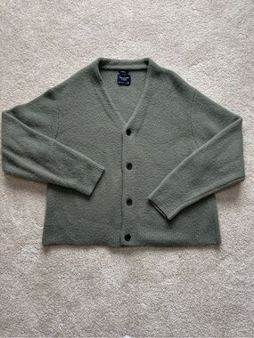 Abercrombie & Fitch Olive Green Button-Front Cardigan Fuzzy Cropped